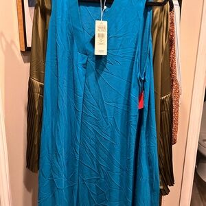 Eileen Fisher Jewel V-Neck Dress in Teal Blue